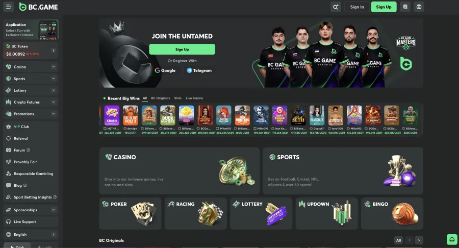 BC.Game homepage screenshot