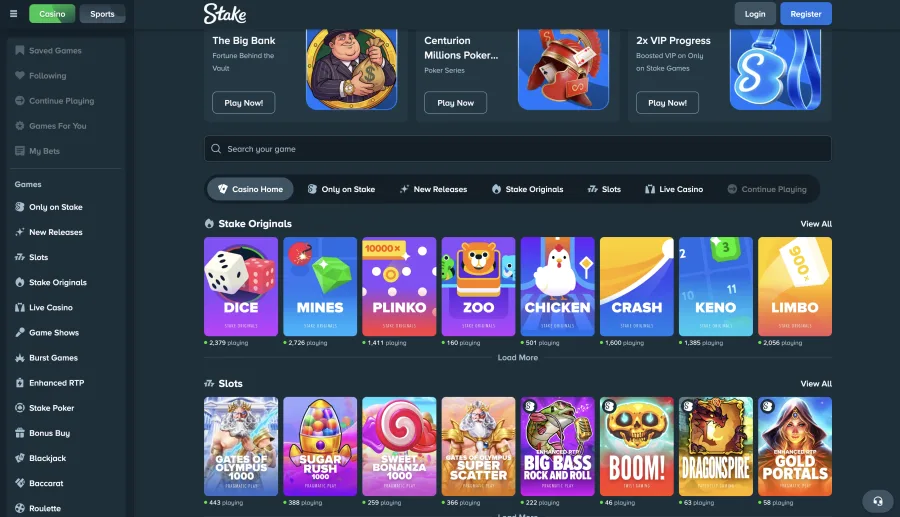 Stake.com homepage screenshot